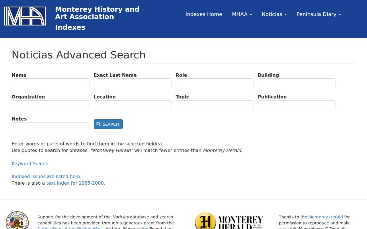 Seaside directory Monterey history advanced index