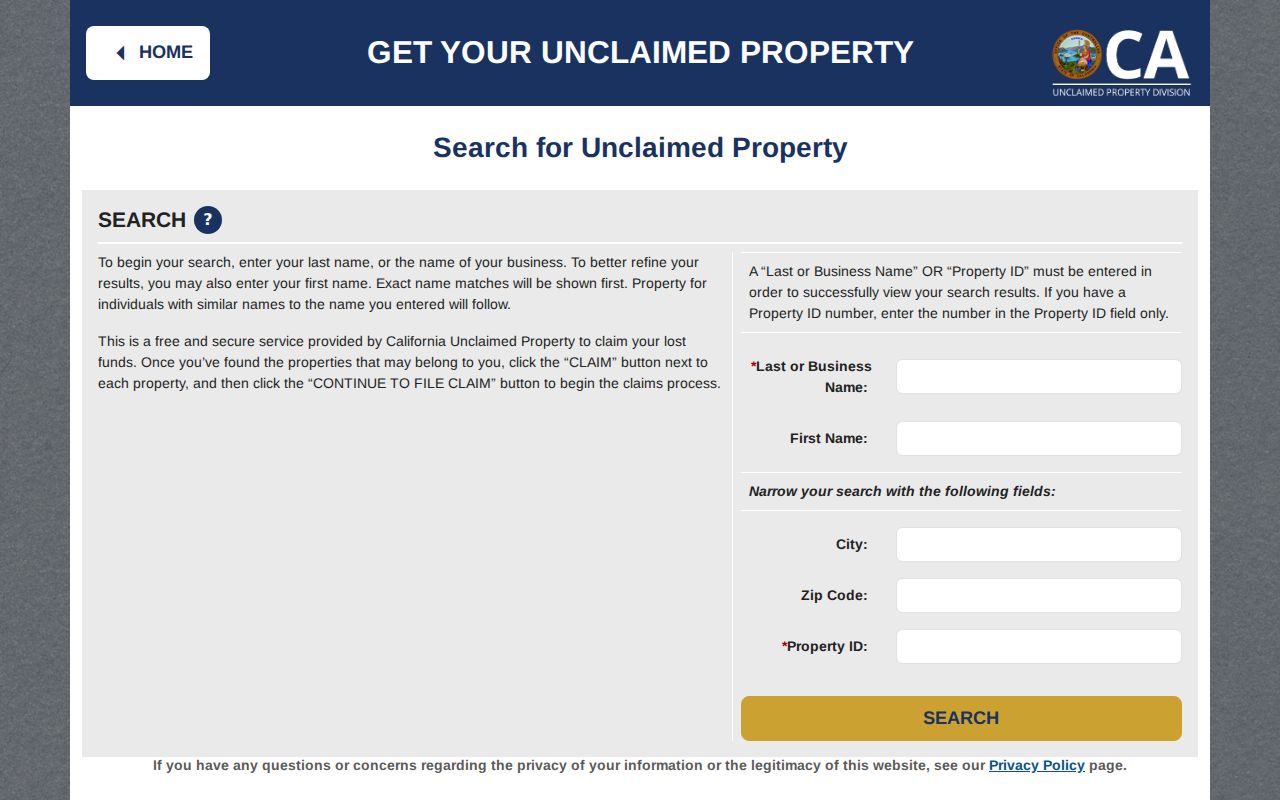 Seaside residents directory reference to California unclaimed property search