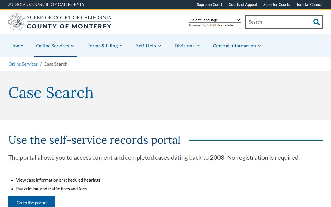 Seaside residents directory reference to the Monterey Superior Court case search